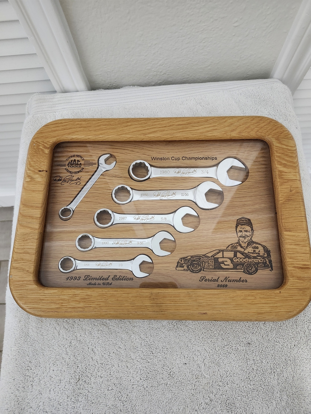 Limited Edition Oak Display Tray with Chrome Wrench Set - Brown